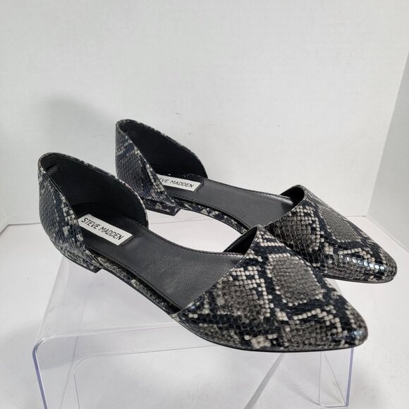 Steve Madden Genius Womens 8 Snakeskin Pointed Toe‎ Flats Black White Office - Picture 1 of 8
